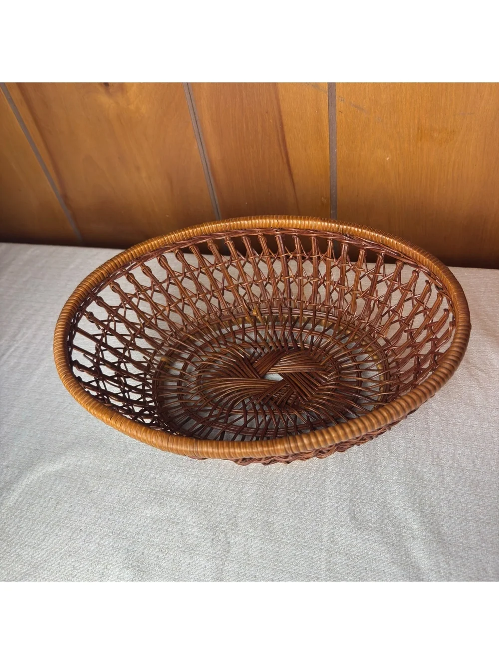 Vintage Wicker Basket Open Weave Oval Rattan Fruit Bread Boho Cottage Decor